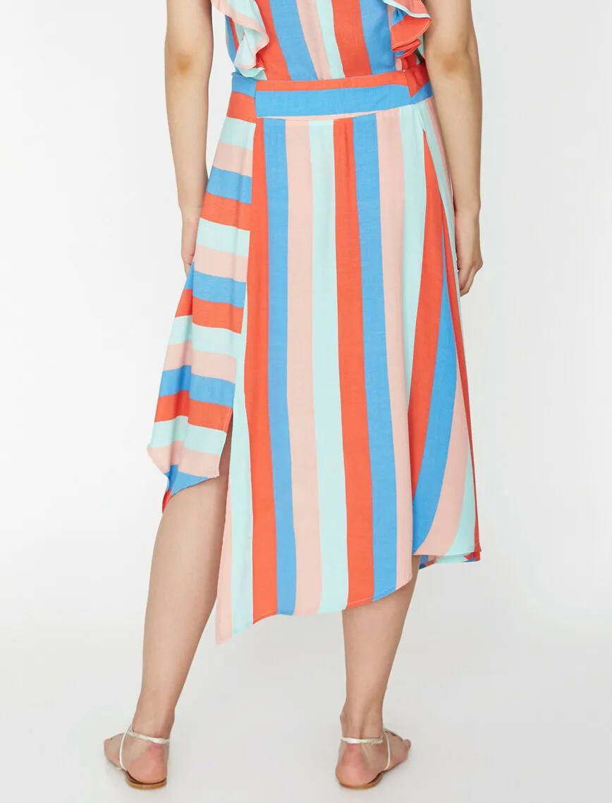 12206 Blue Asymmetric Midi Skirt