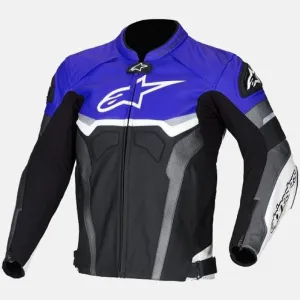 Alpinestars Blue Croes Celer Leather Motorcycle Jacket