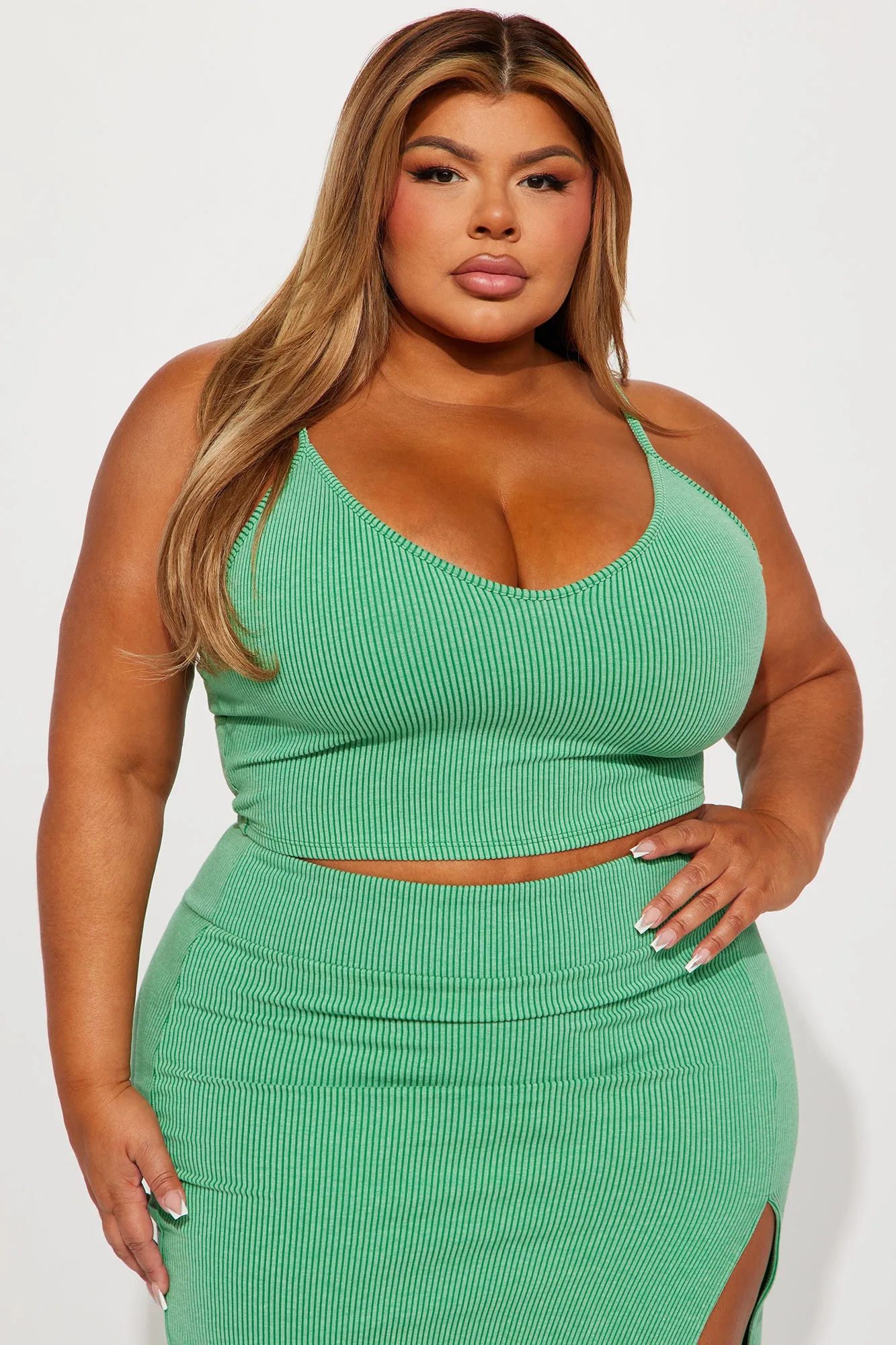 Anaya Ribbed Skirt Set - Green