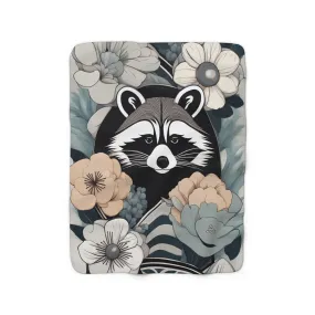 Art Deco Raccoon with Flowers, Sherpa Fleece Blanket for Cozy Warmth, 50"x60"