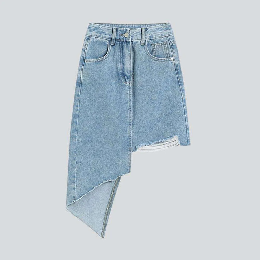 Asymmetric midi denim skirt