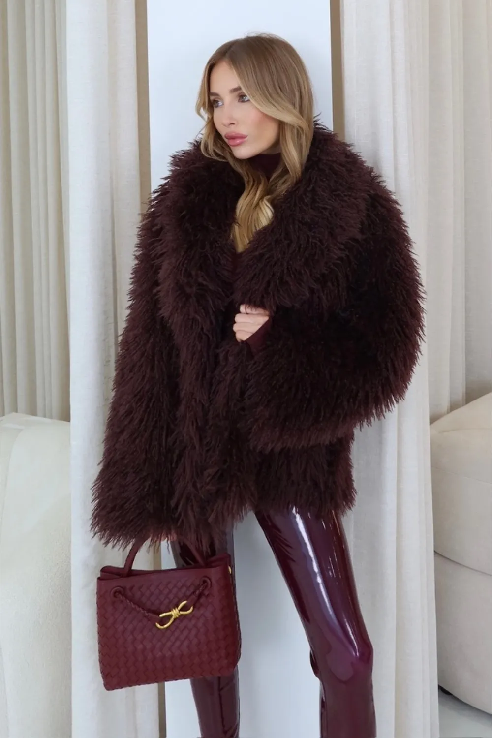 Ava chocolate Mongolian faux fur coat