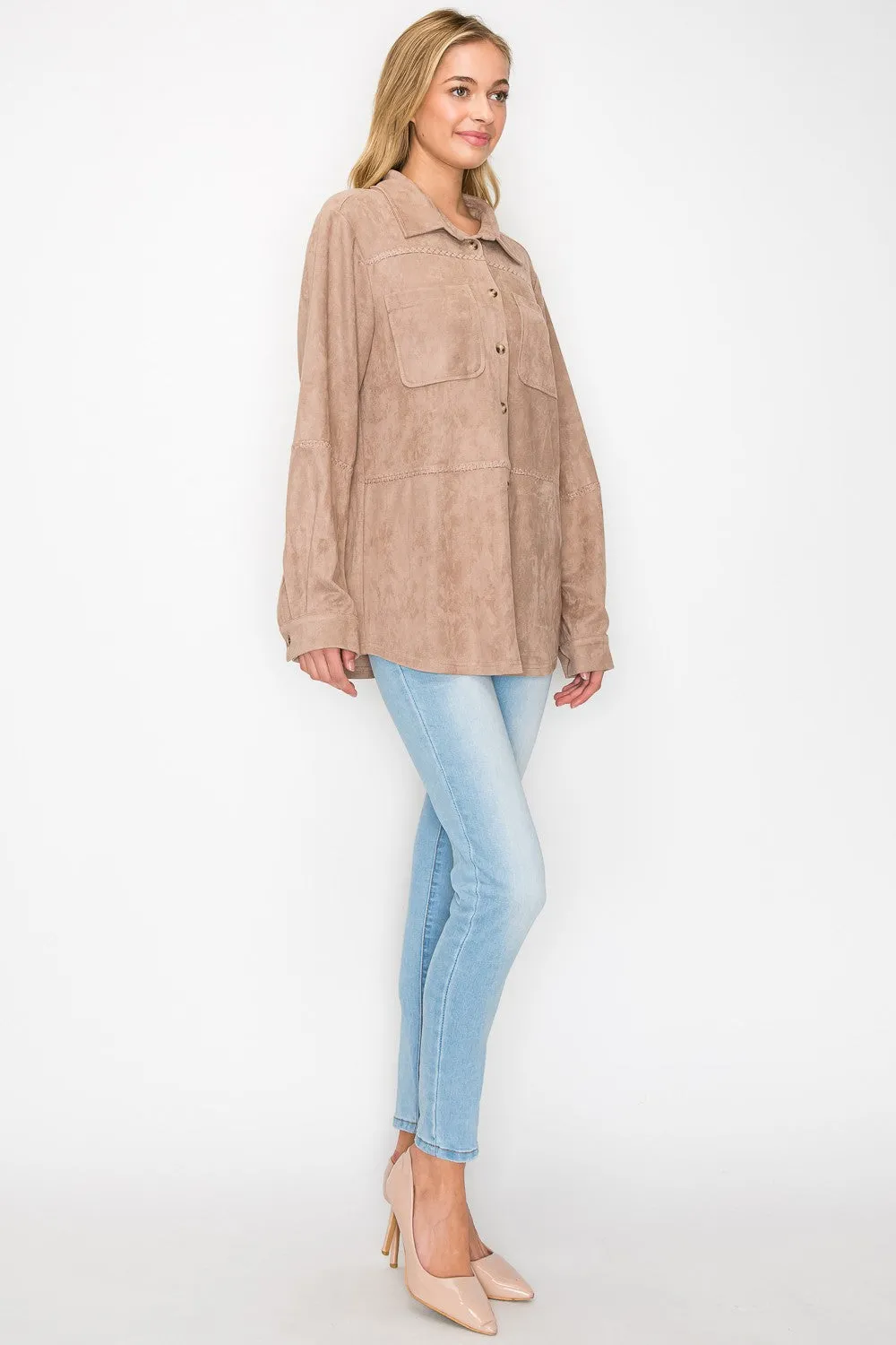 Avery Suede Top with Detailed Whipstitch