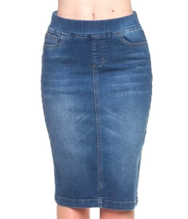 B-Girl Denim Midi Elastic Skirt