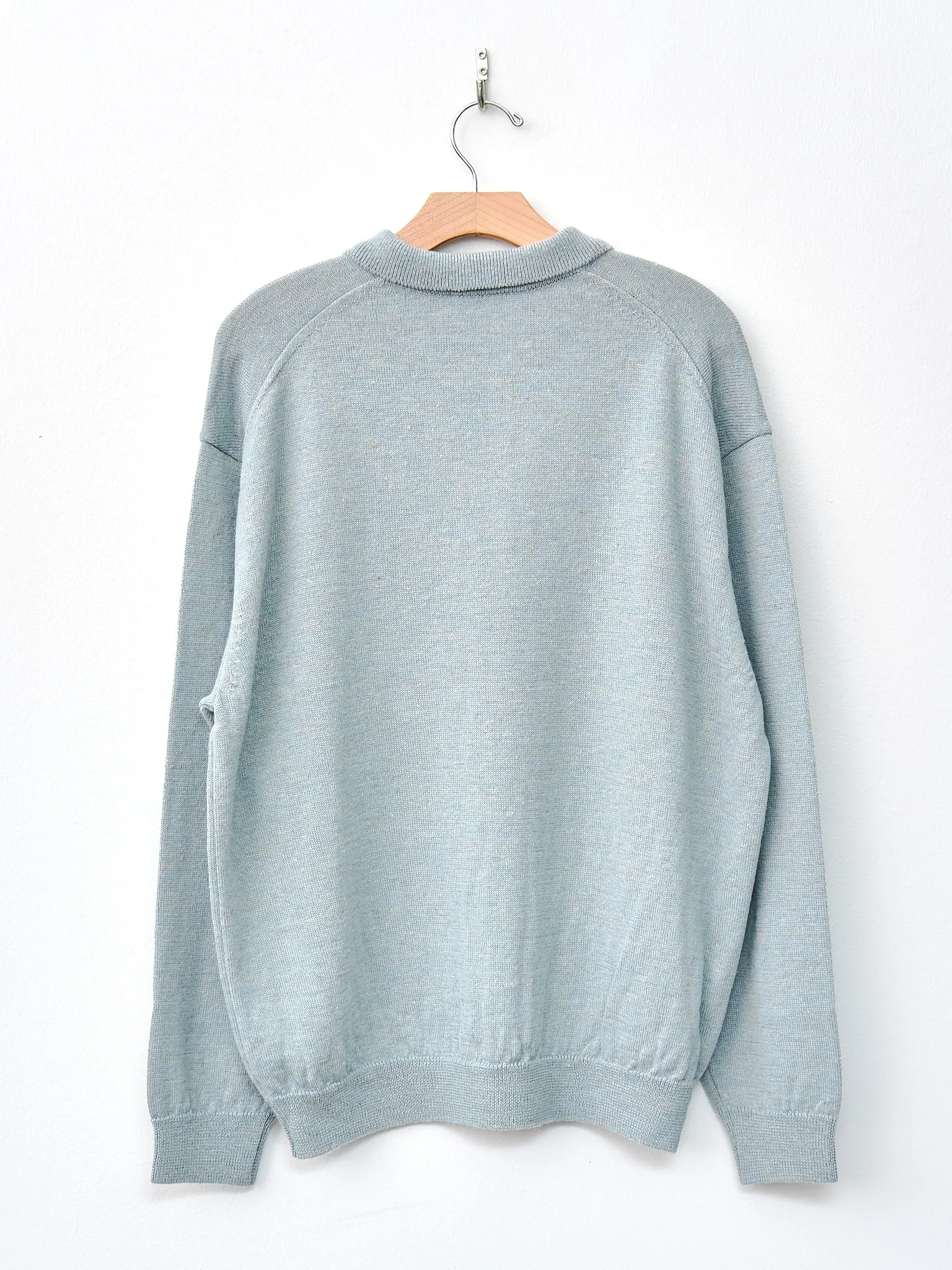 Baby Alpaca Linen Zip Up Polo Sweater - Sax