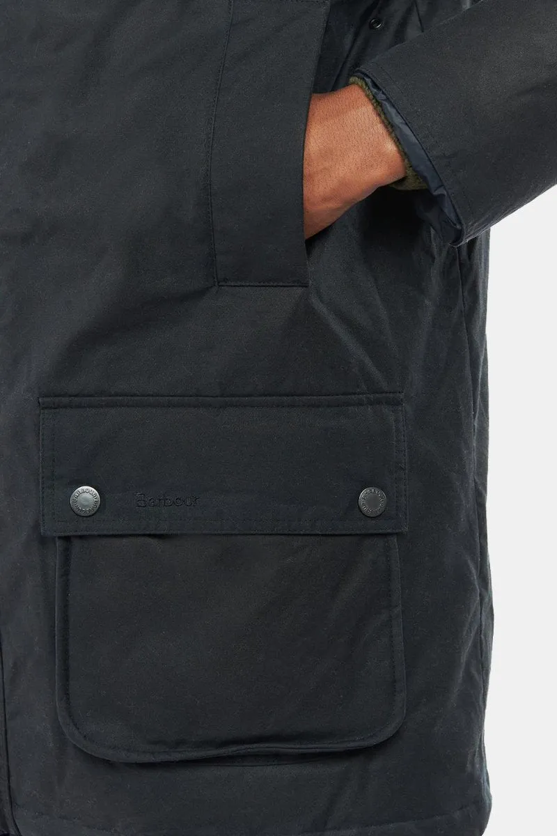 Barbour Hooded Beaufort Waxed Jacket (Navy/Olive Night)