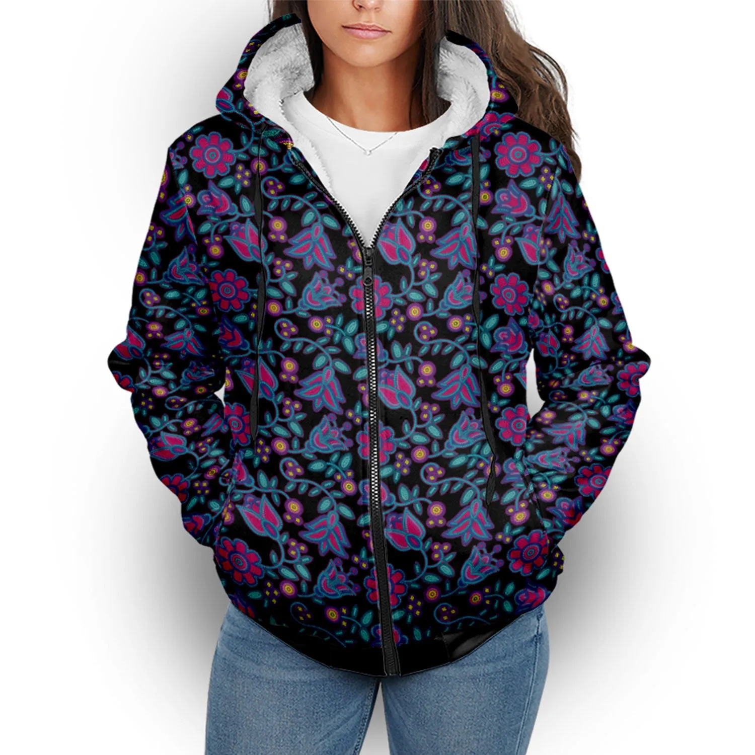 Beaded Nouveau Coal Sherpa Hoodie