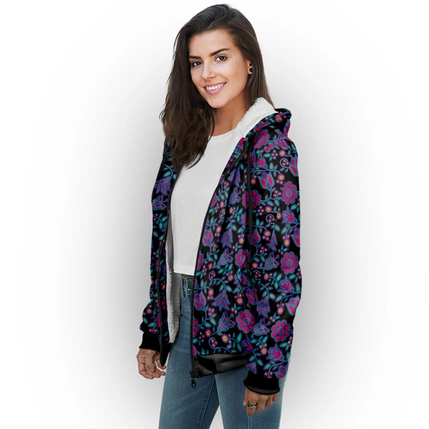 Beaded Nouveau Coal Sherpa Hoodie