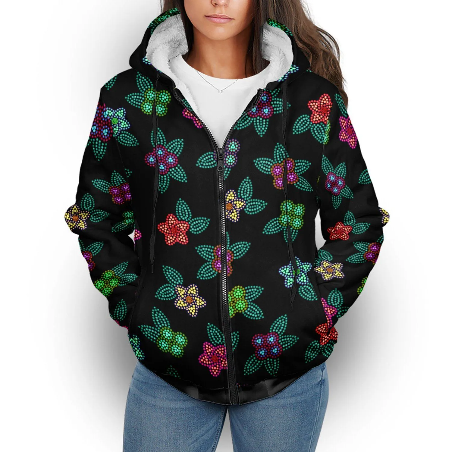 Berry Flowers Black Sherpa Hoodie