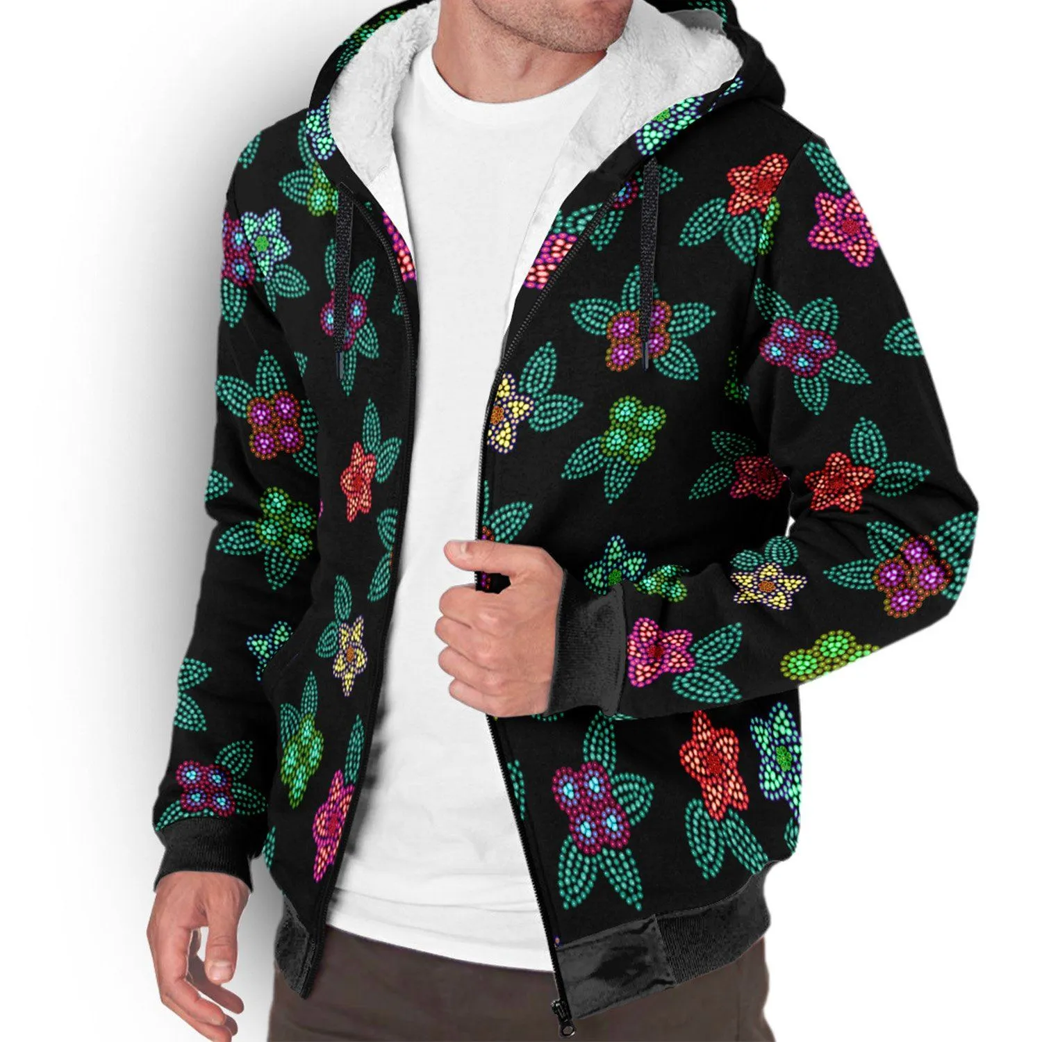 Berry Flowers Black Sherpa Hoodie