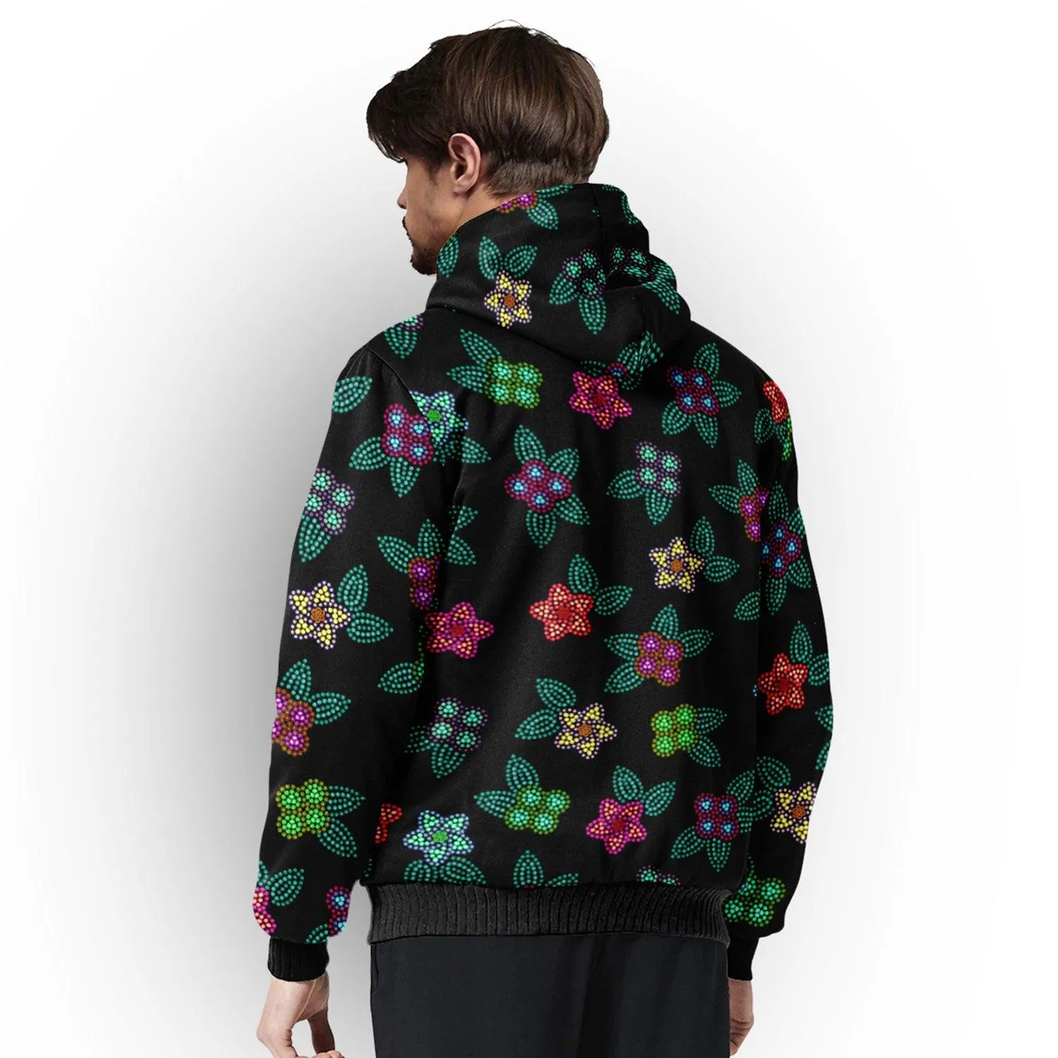 Berry Flowers Black Sherpa Hoodie