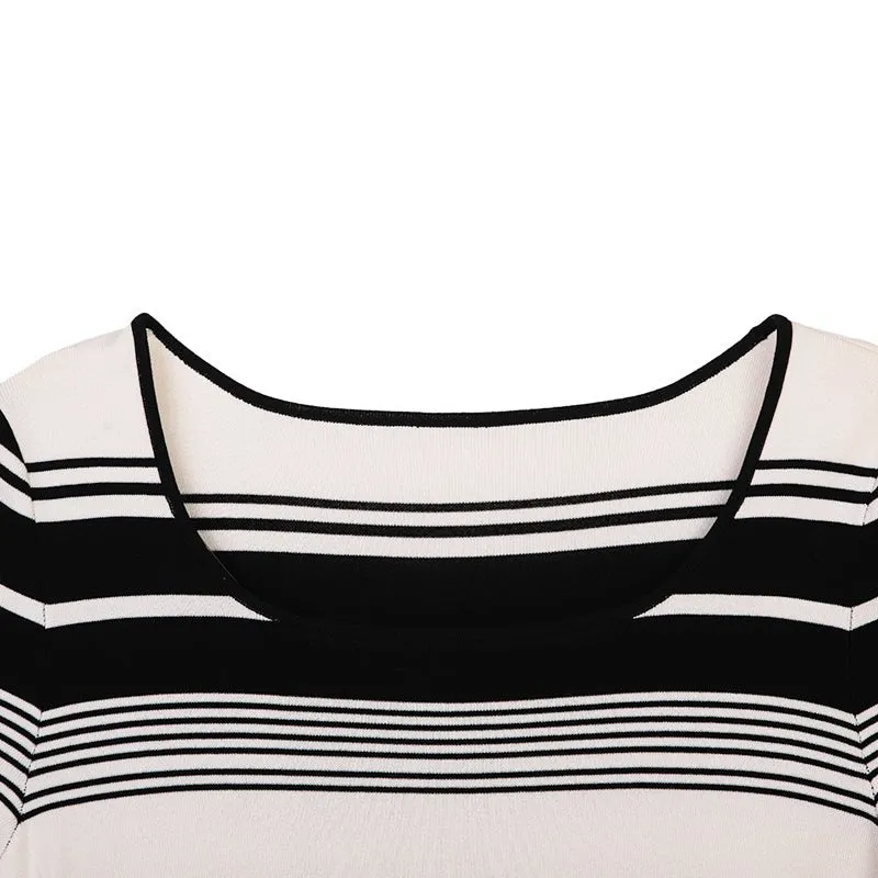 Black & White Striped Short Sleeve Knitted Sweater