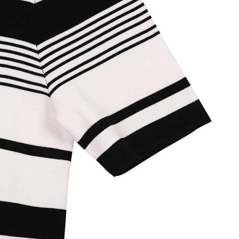 Black & White Striped Short Sleeve Knitted Sweater