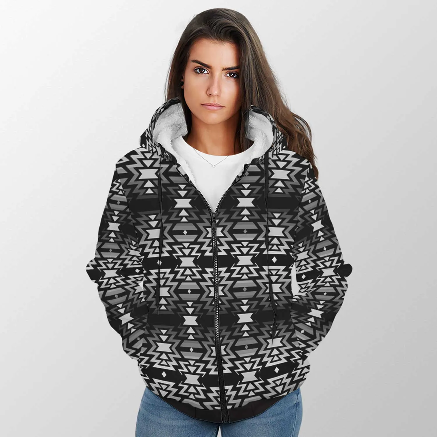 Black Fire Black and White Sherpa Hoodie