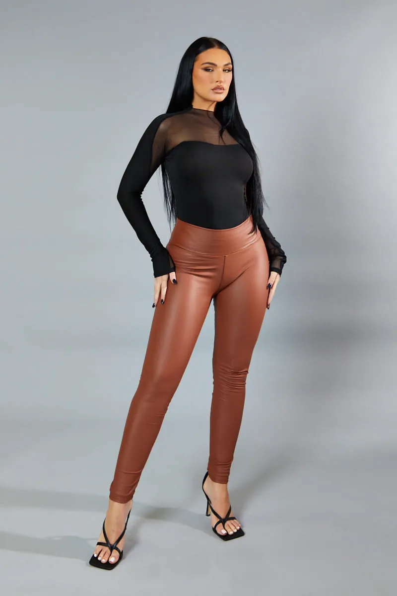 Black Mesh Panel Long Sleeve Bodysuit - Dimitra