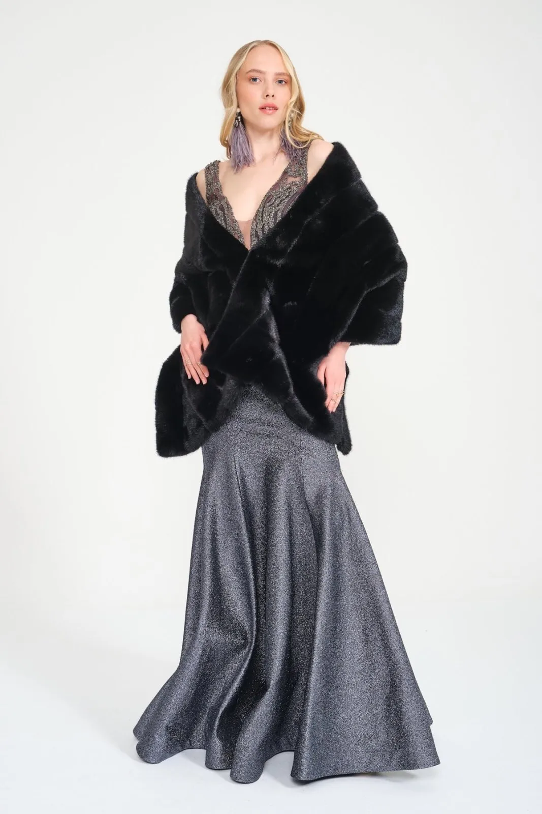 Black Mink Fur Shawl