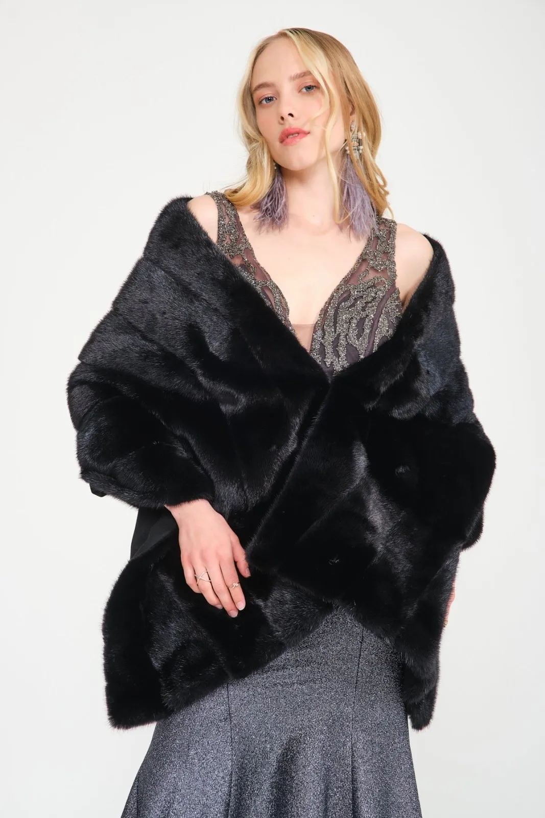 Black Mink Fur Shawl