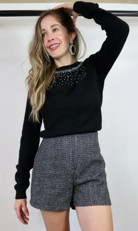 Black Stud Neck Sweater