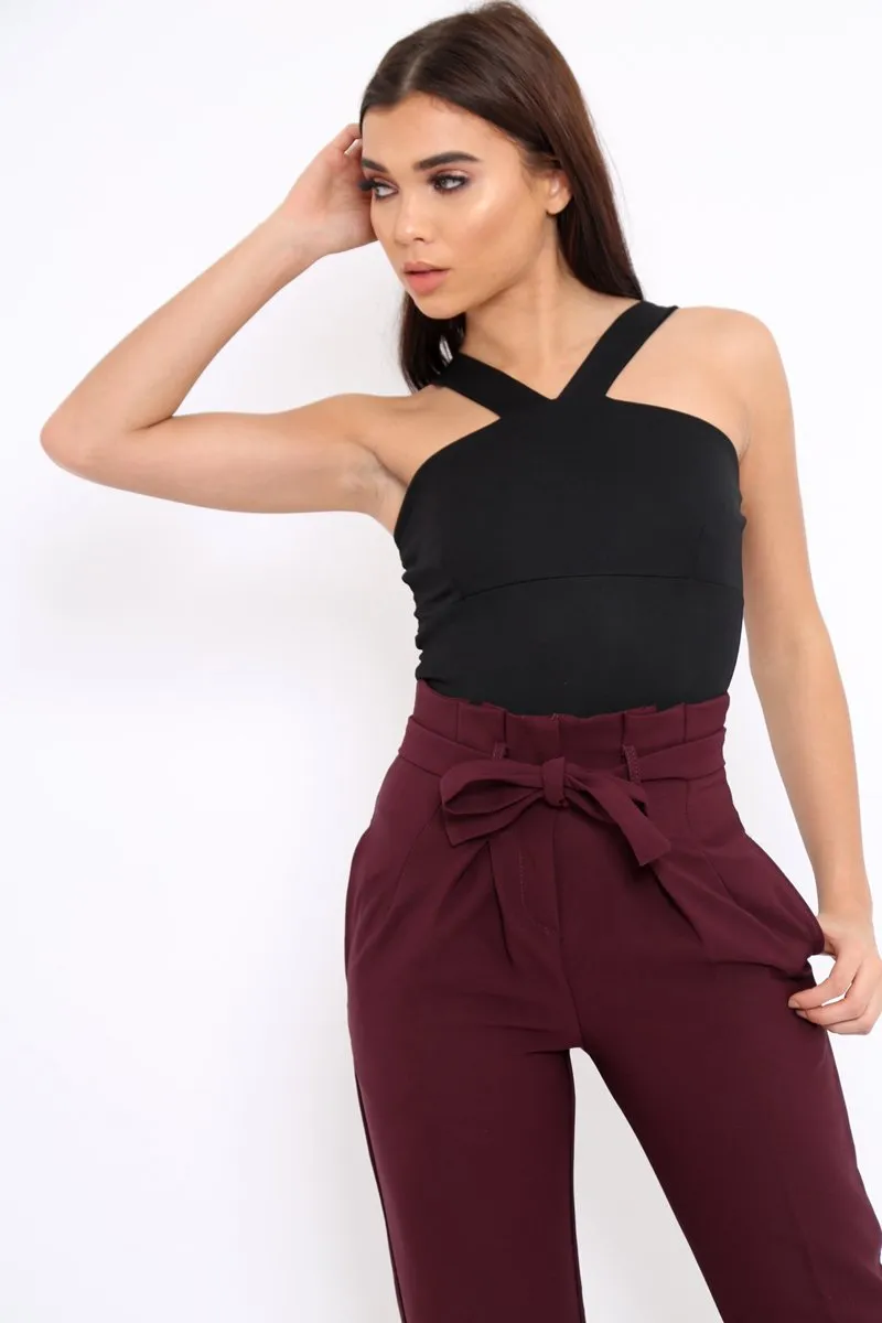 Black V Neck Strap Bandeau Bodysuit - Karlah