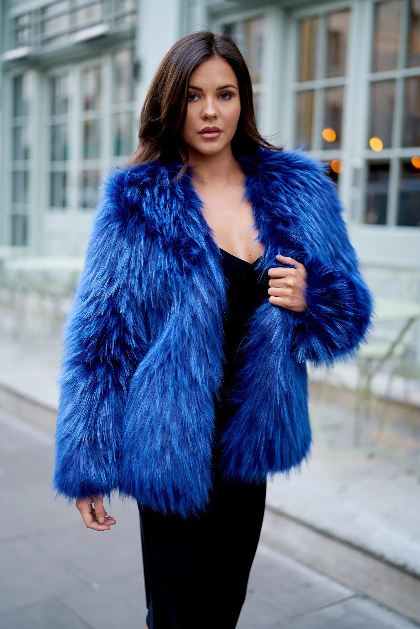 Blue Faux Fur Coat