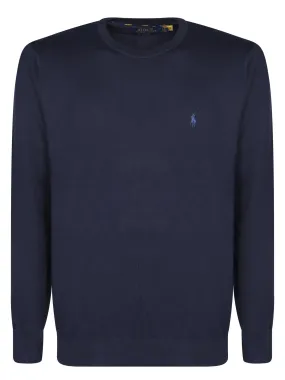 Blue Slim Fit Cotton Crewneck Sweater