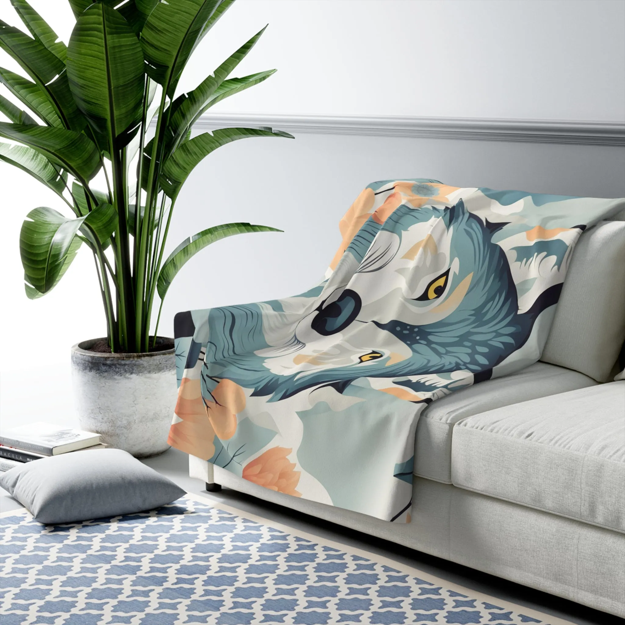 Blue Wolf, Sherpa Fleece Blanket for Cozy Warmth, 50"x60"