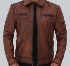 Bradford Premium Brown Cowhide Casual Leather Jacket for Men