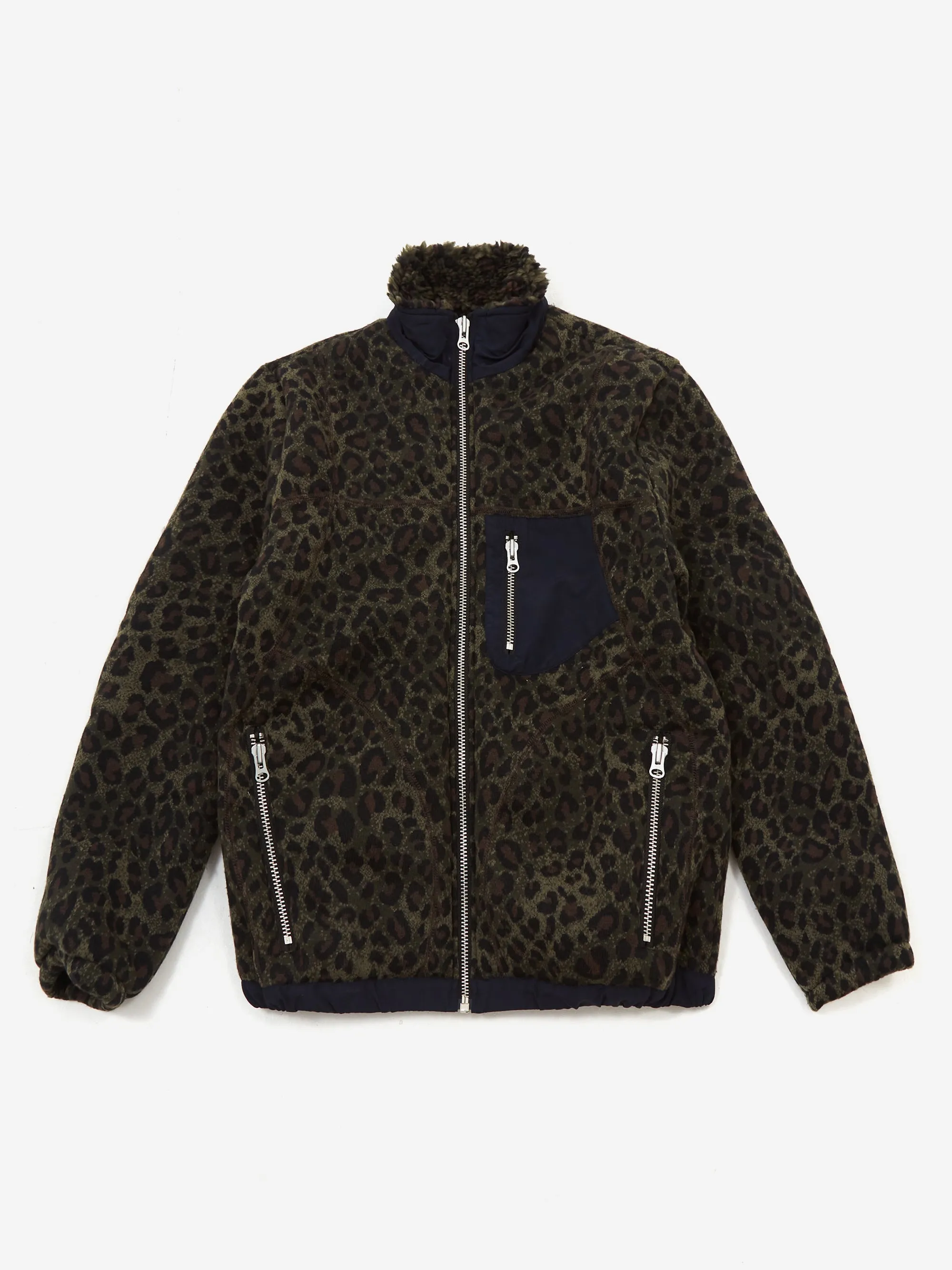 Brain Dead Leopard Reverse Sherpa Jacket - Olive