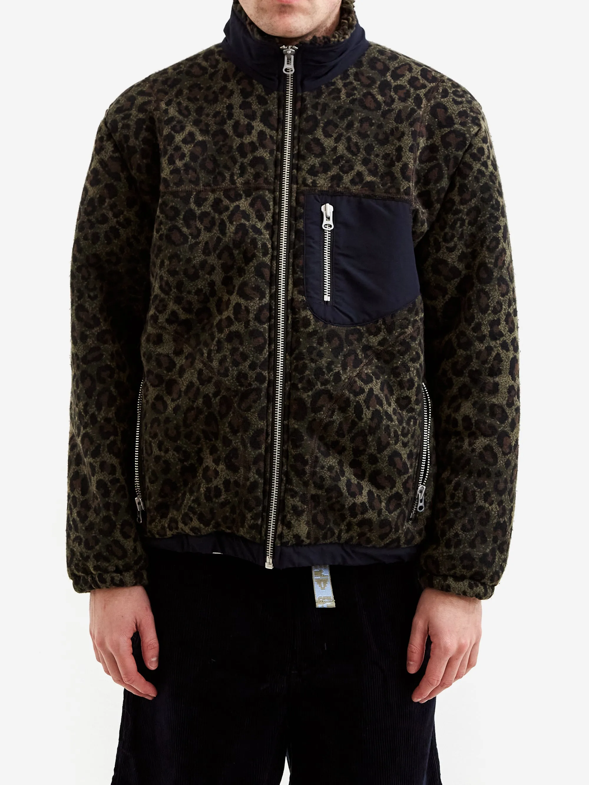 Brain Dead Leopard Reverse Sherpa Jacket - Olive