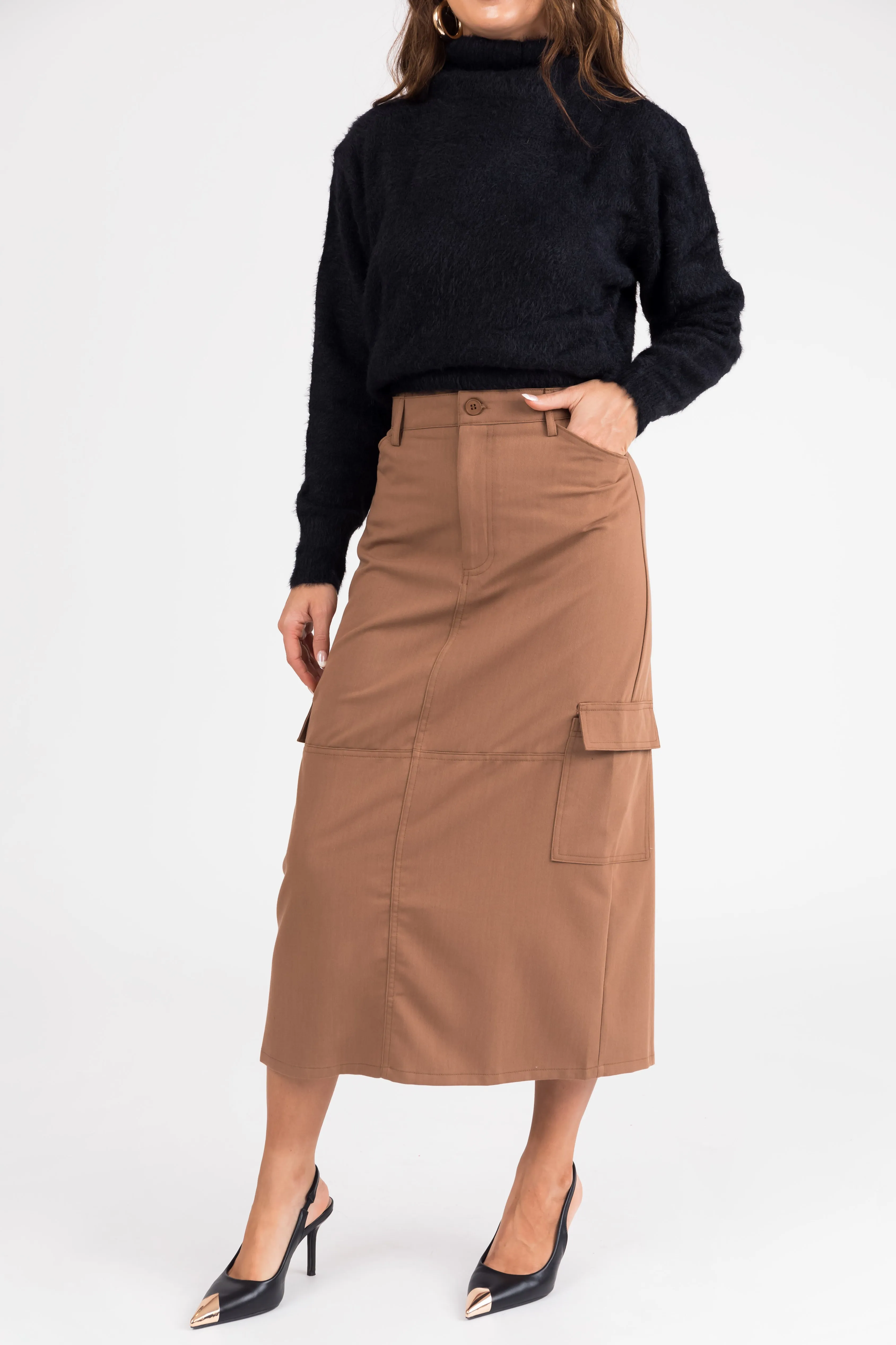 Brown Sugar Cargo Midi Skirt with Pockets