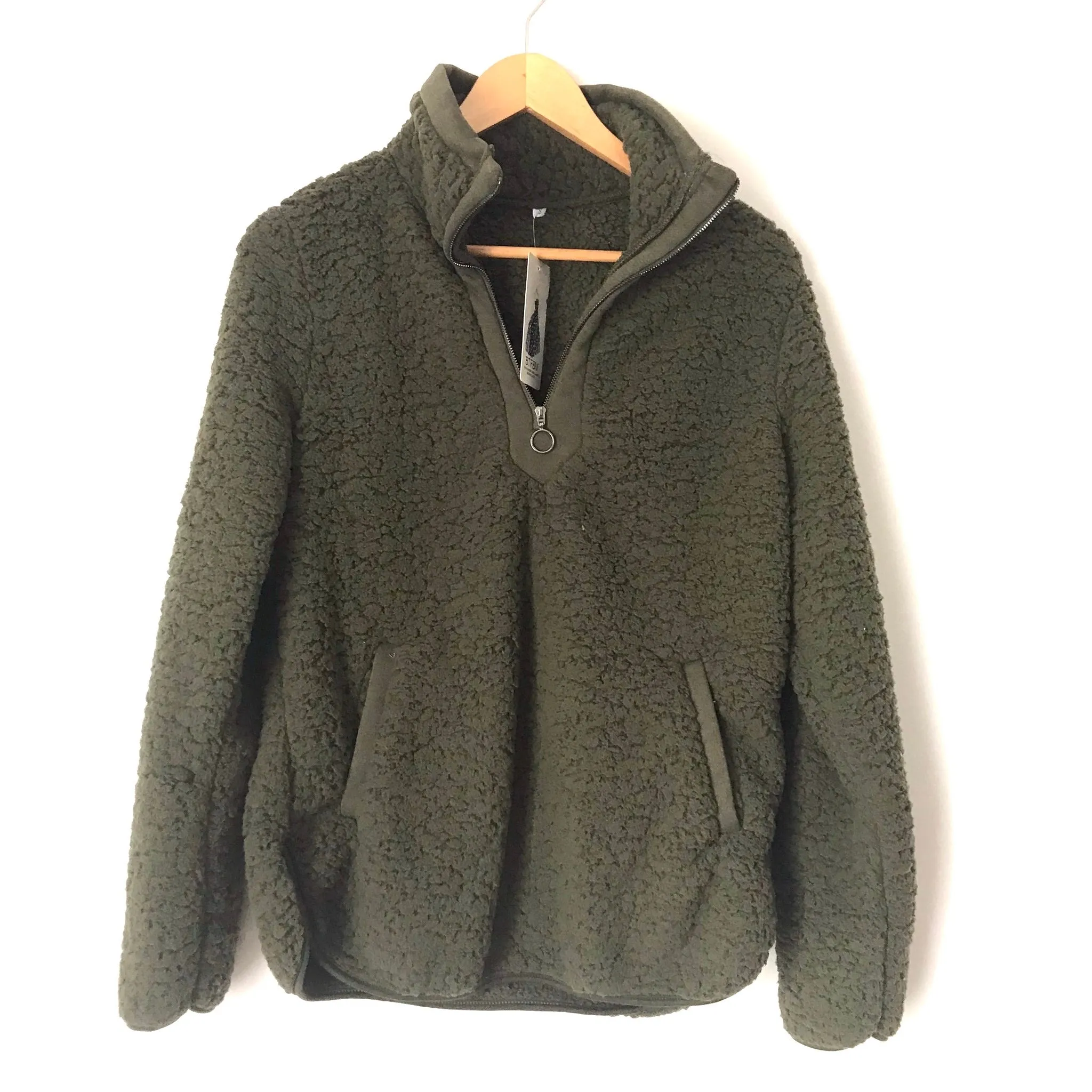 BTFBM Green Quarter Zip Pullover Sherpa Jacket NWT- Size S