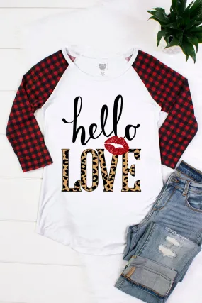 Buffalo Plaid Hello Love Leopard Lips Raglan Long Sleeve T-Shirt