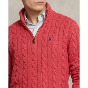 Cable Knit Cotton Sweater - Flush Red Heather