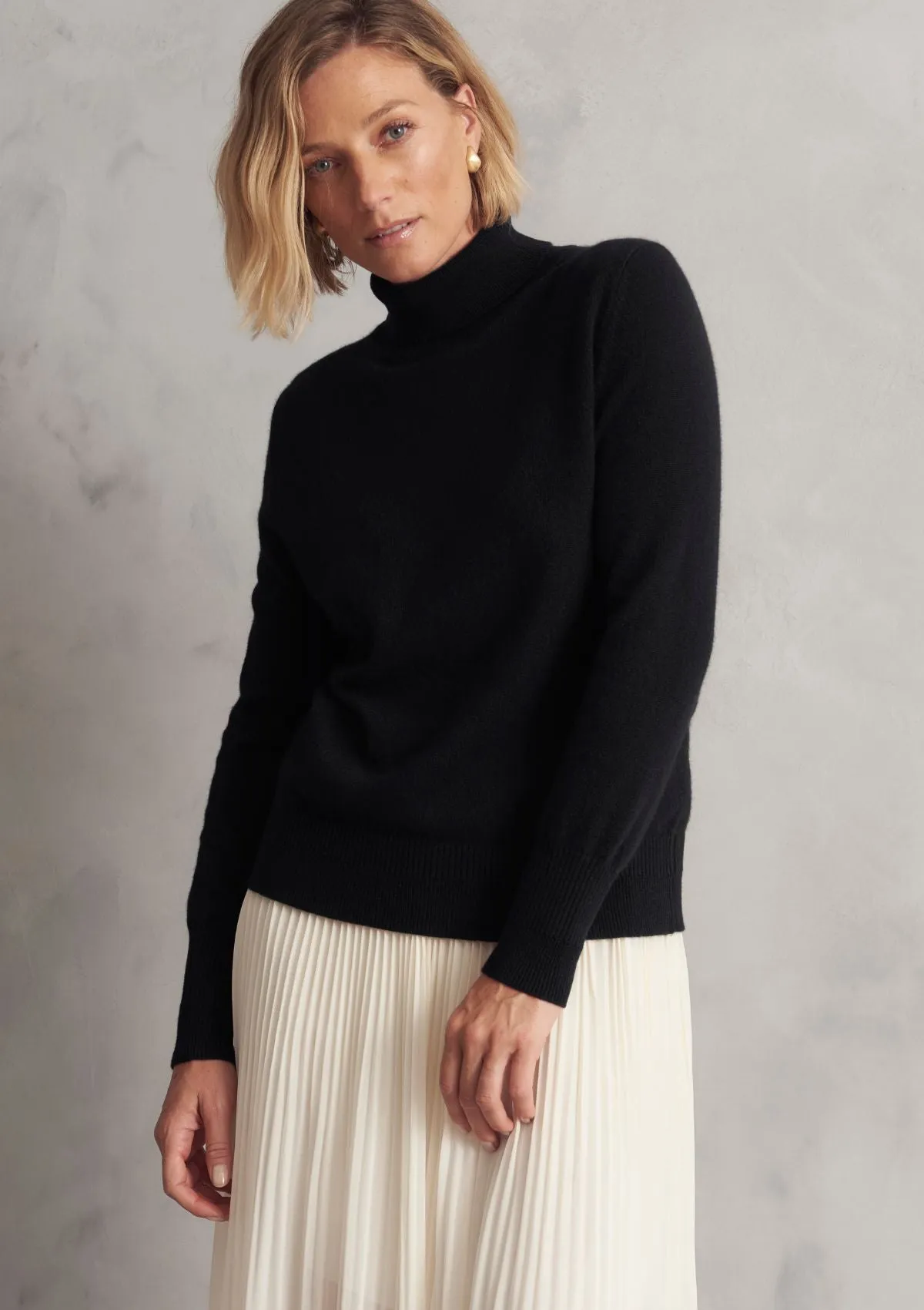 Cashmere Polo Neck Sweater in Jet Black