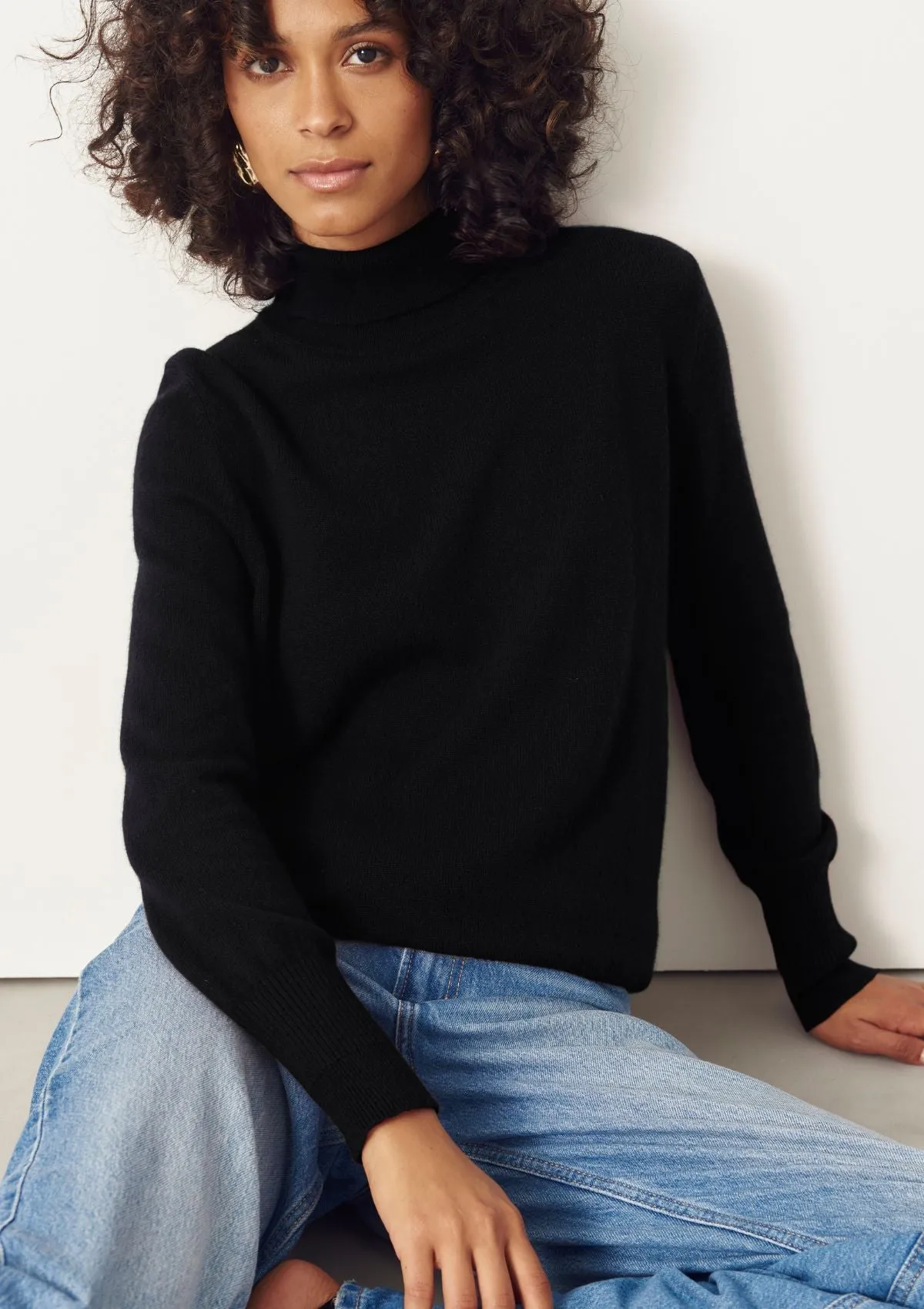 Cashmere Polo Neck Sweater in Jet Black