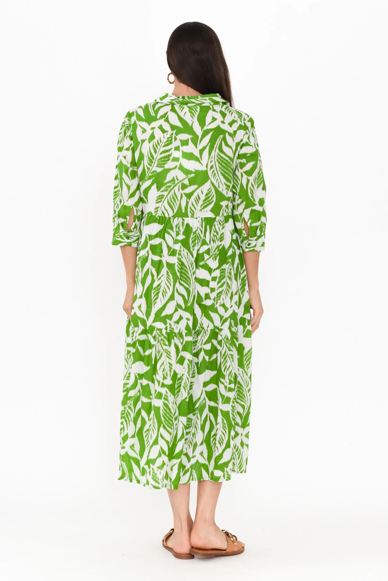 Charli Green Leaf Cotton Collared Dress