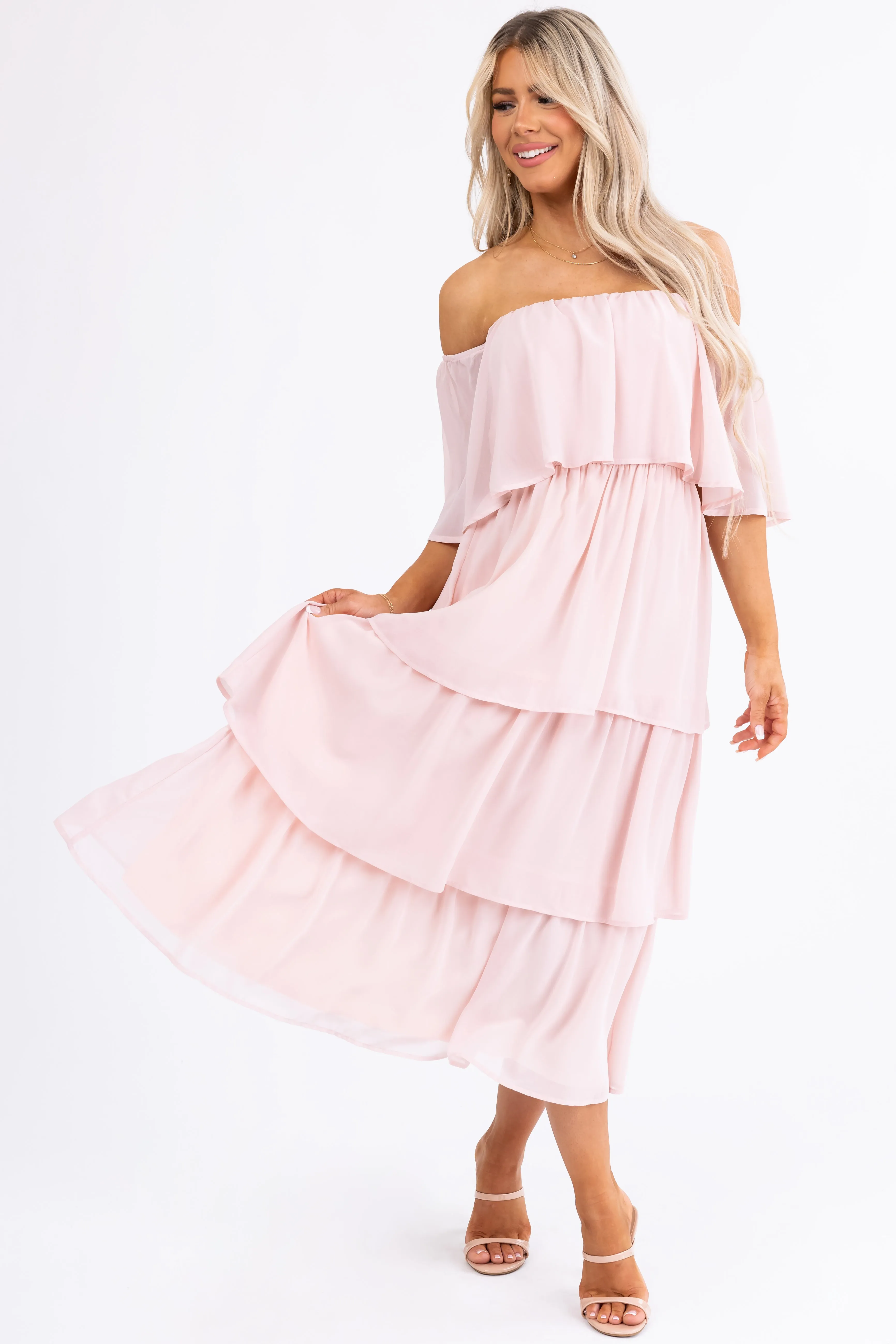 Cherry Blossom Off Shoulder Ruffle Midi Dress