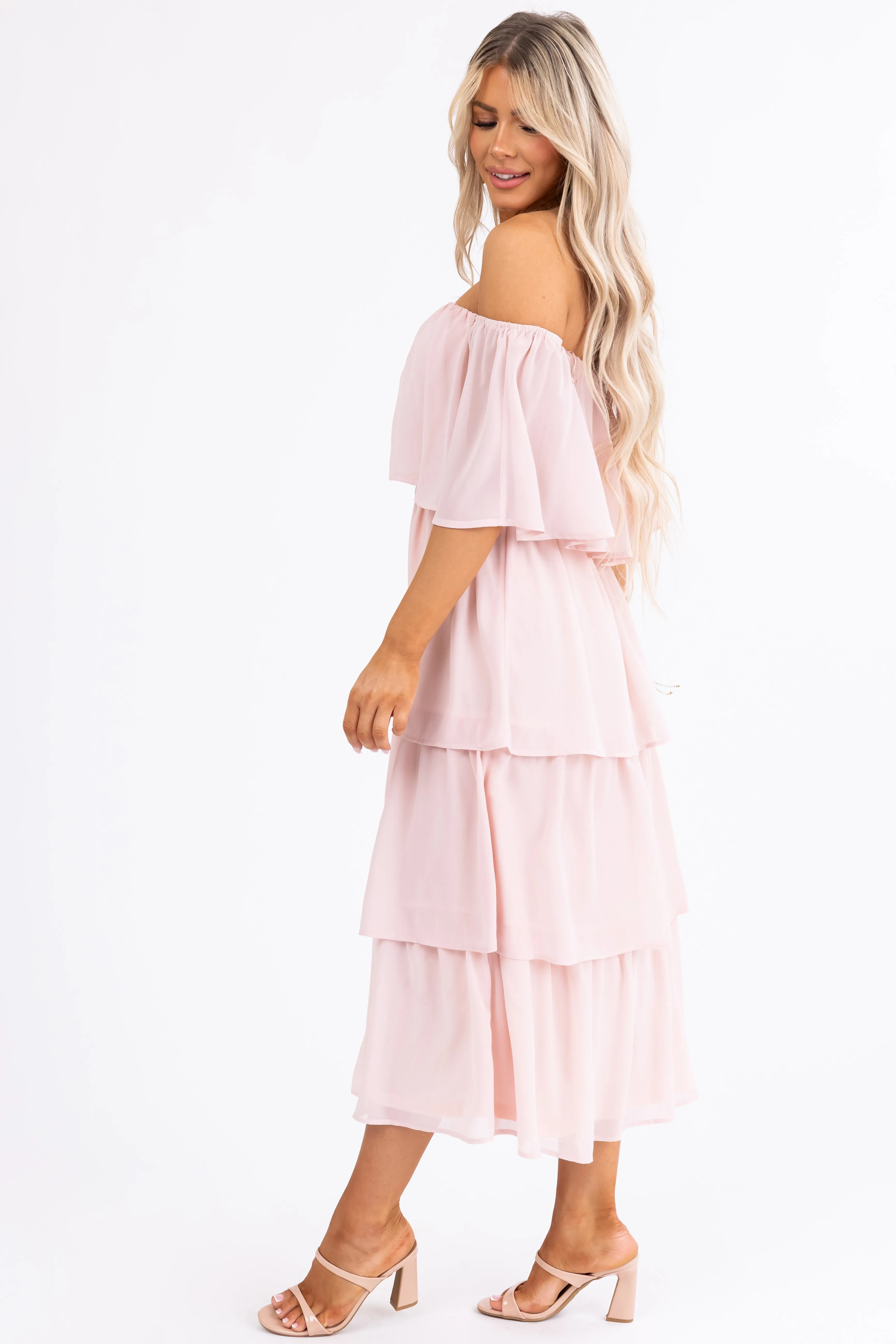 Cherry Blossom Off Shoulder Ruffle Midi Dress