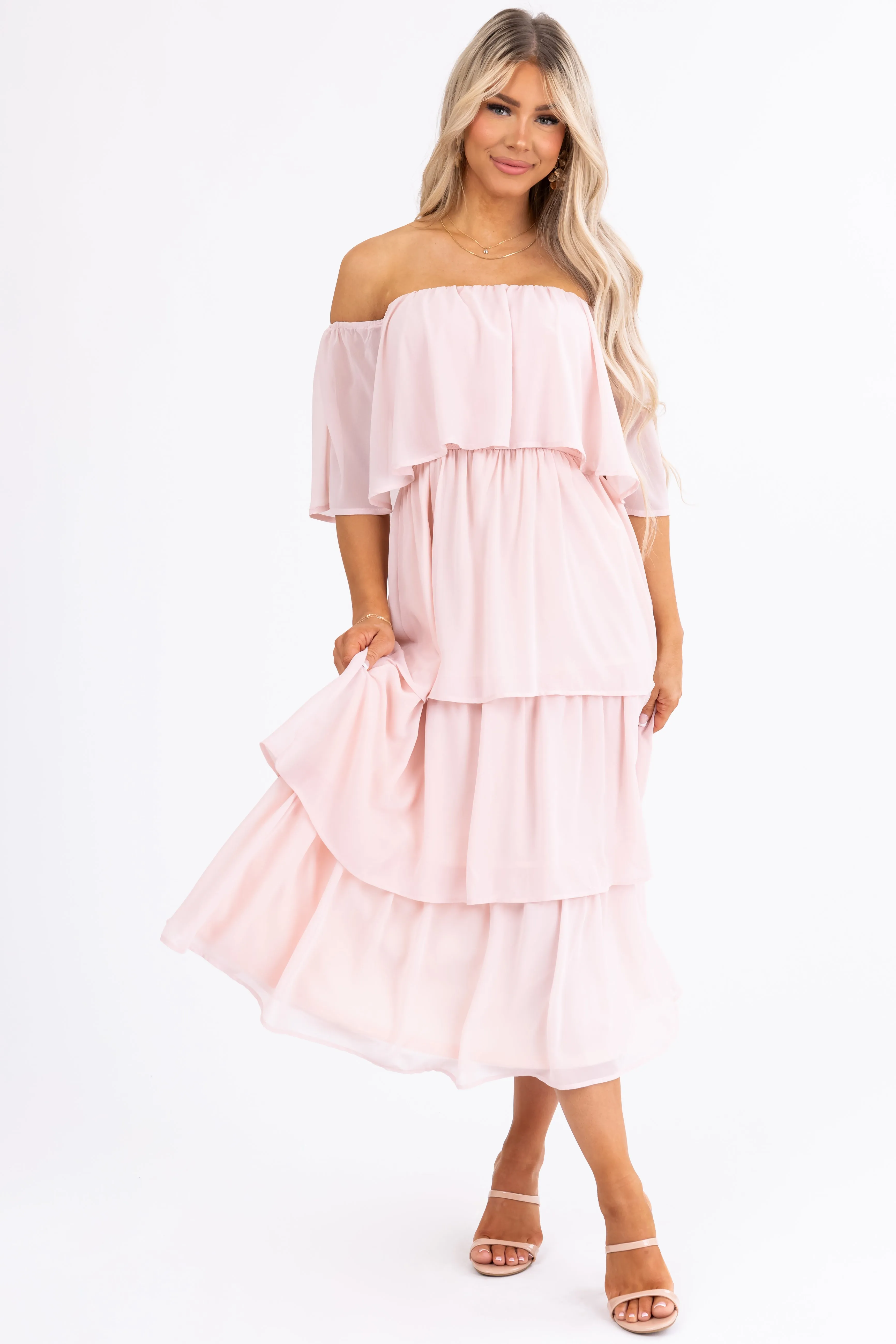 Cherry Blossom Off Shoulder Ruffle Midi Dress