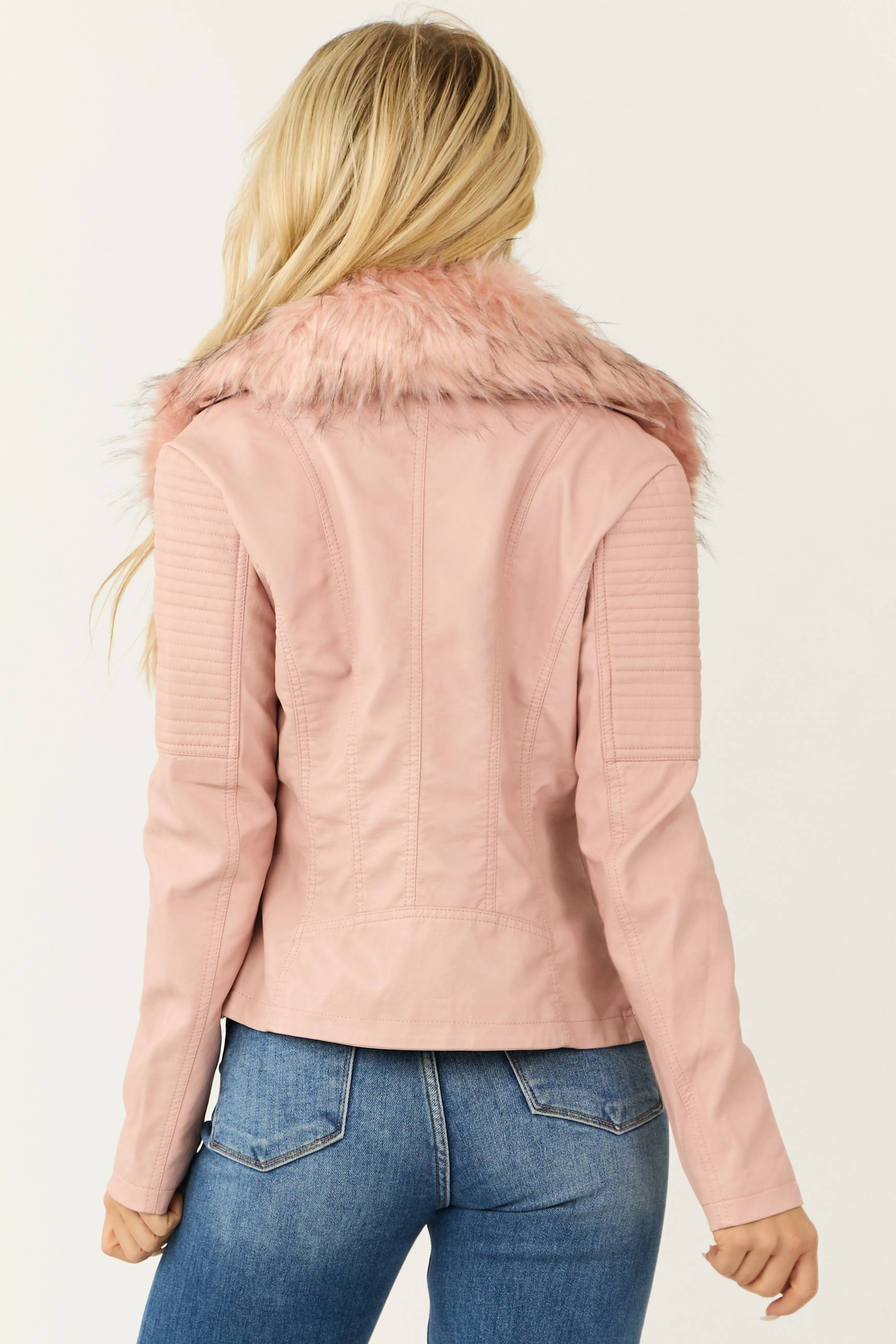 Cherry Blossom Zip Up Faux Leather Jacket