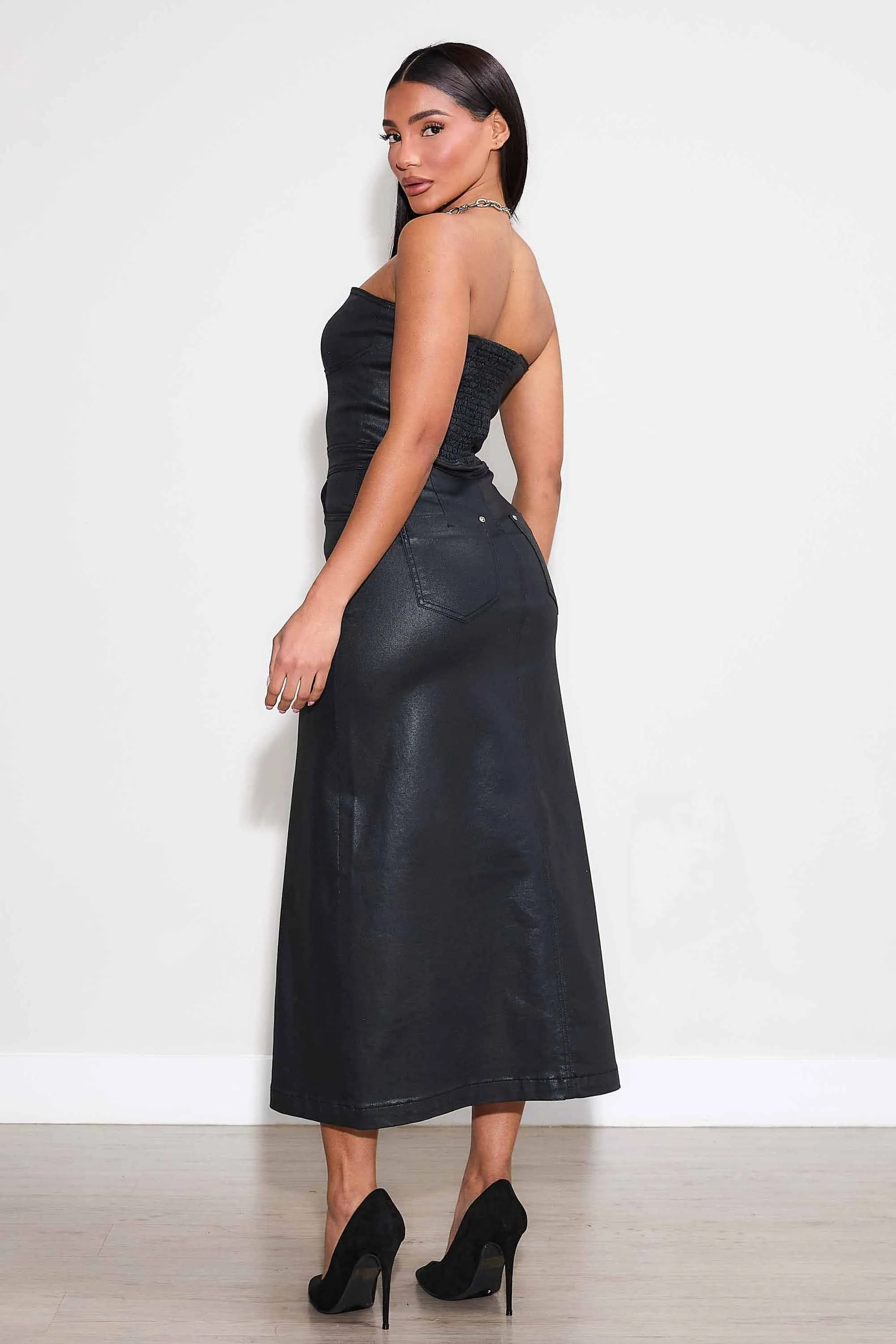 Coated Tube Top Midi Dress