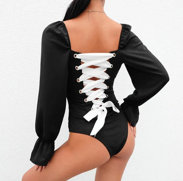 Corset Back Onesie (Up to 5XL   3 Colors)