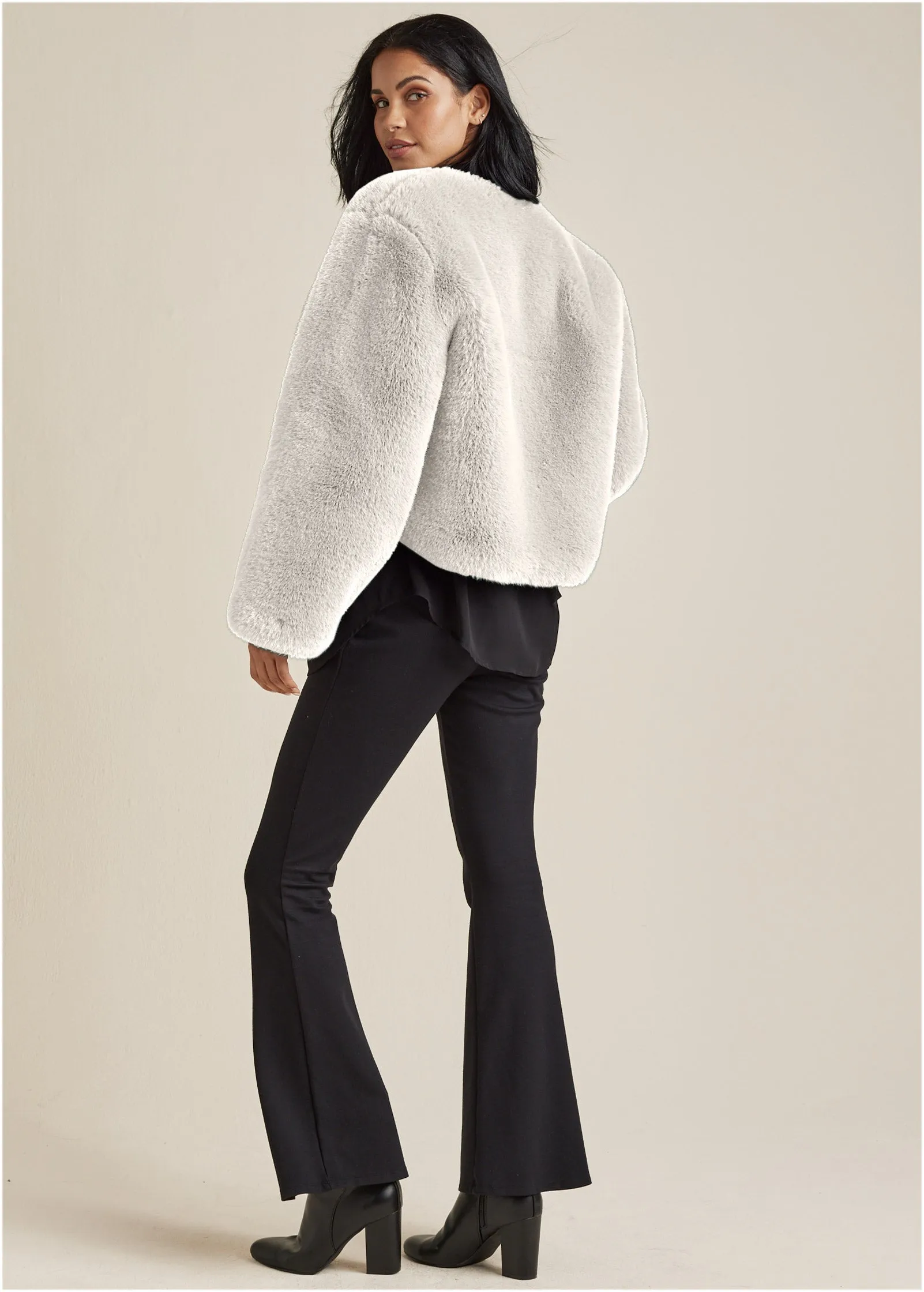 Cropped Faux Fur Coat - Off White