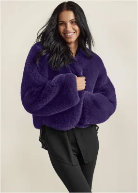 Cropped Faux Fur Coat - Violet Indigo