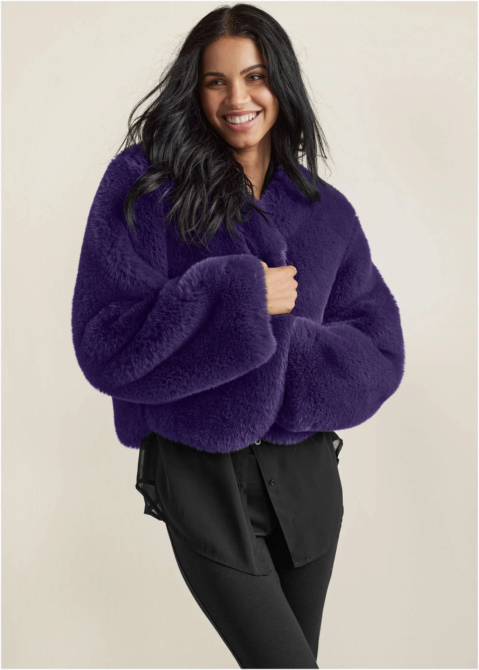 Cropped Faux Fur Coat - Violet Indigo