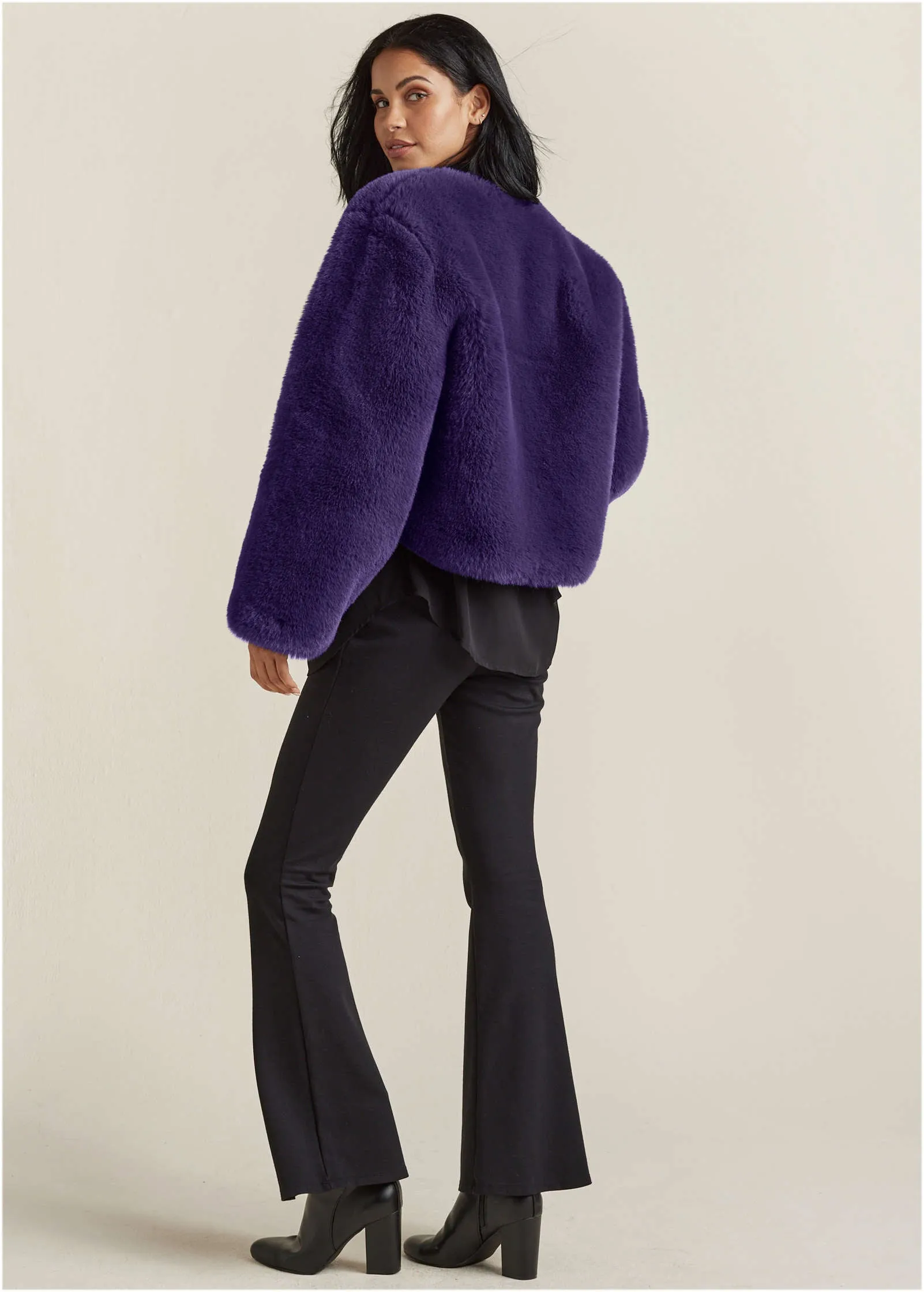 Cropped Faux Fur Coat - Violet Indigo