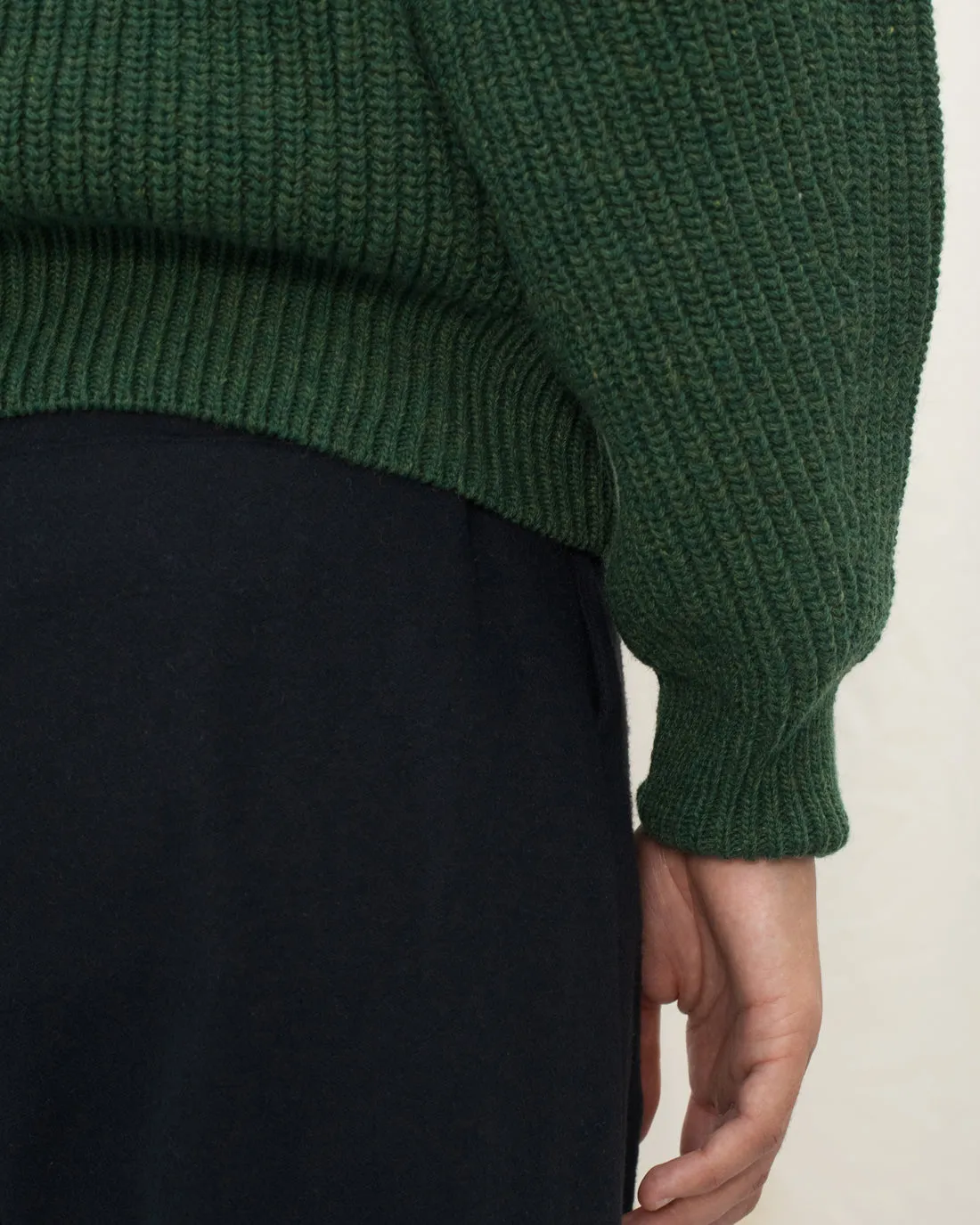 Cropped Knit Sweater Wool-Blend Green