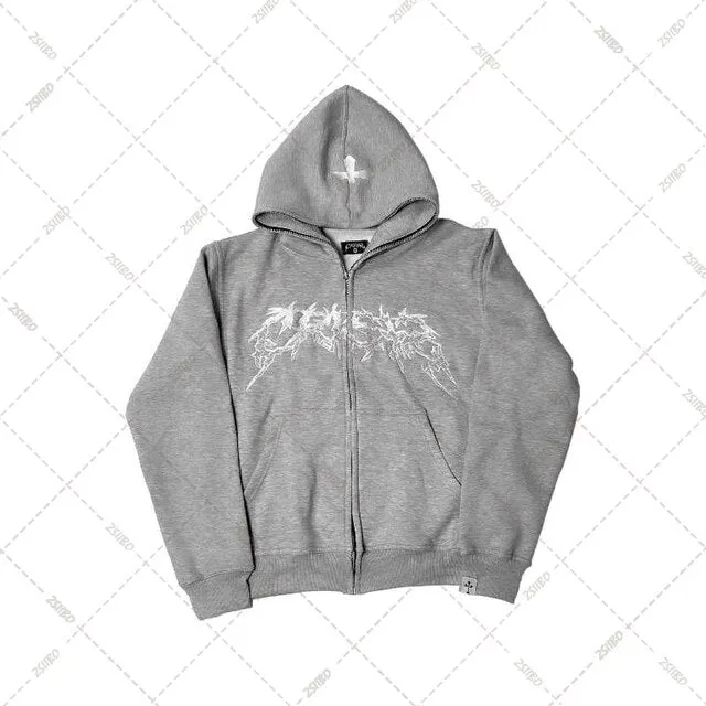 Cross Letter Printing Hooded Sweater