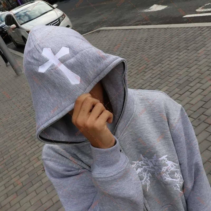 Cross Letter Printing Hooded Sweater