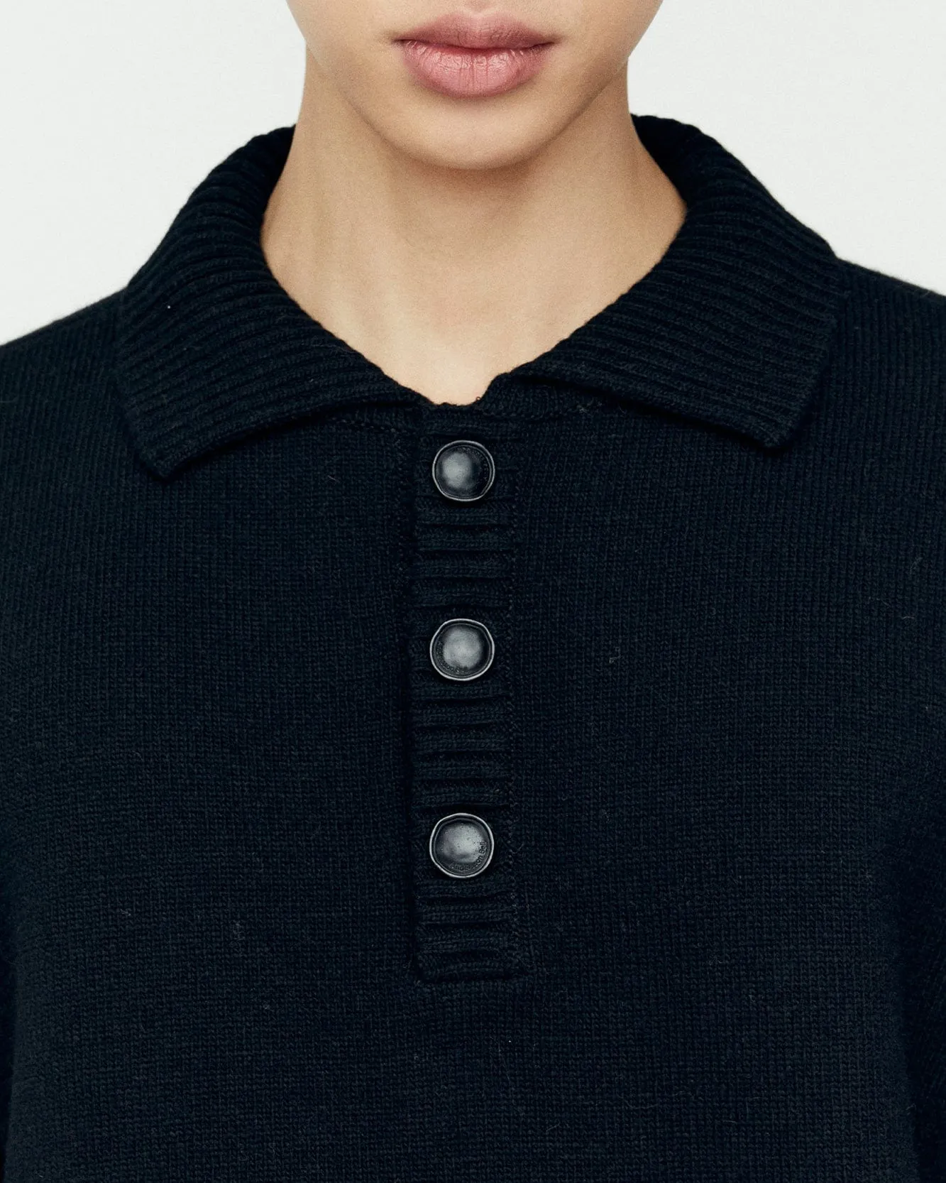 CUT OUT POLO SWEATER atb1158m(BLACK)